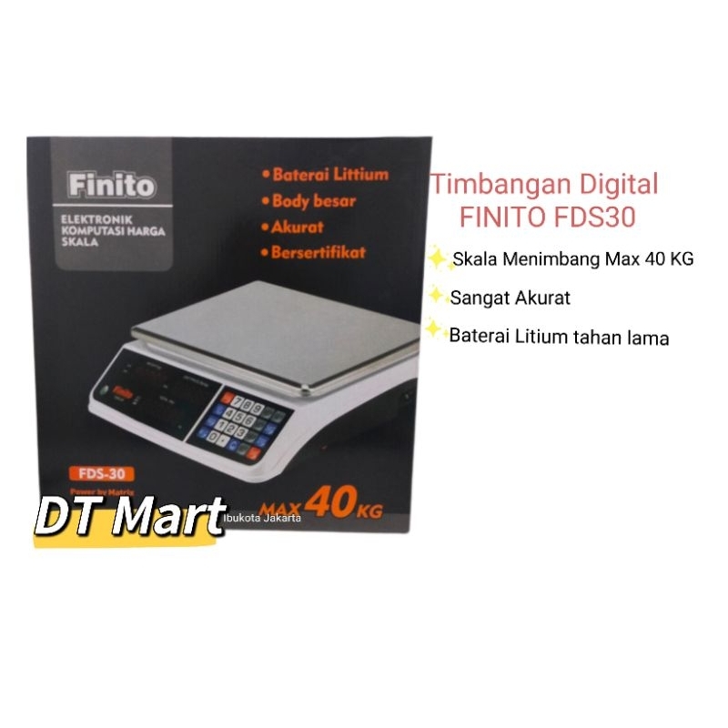 TIMBANGAN DIGITAL FINITO FDS30 ELEKTRONIK KOMPUTASI HARGA SKALA MAX 40KG POWER BY MATRIX DUS HITAM