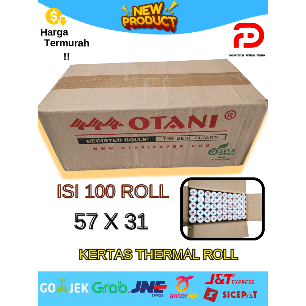 

Kertas Thermal roll 57x31 / 57x30 Mesin EDC dan lainnya merk Otani isi 100 Roll