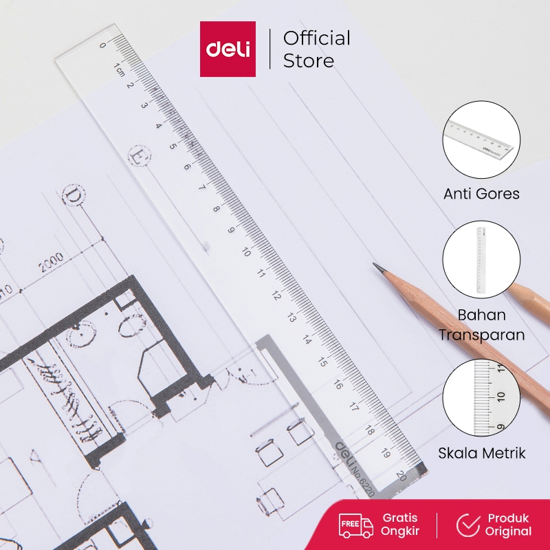 

Deli Penggaris Kualitas tinggi tranparant pengukuran akurat 20/30/40/50/60cm E6220