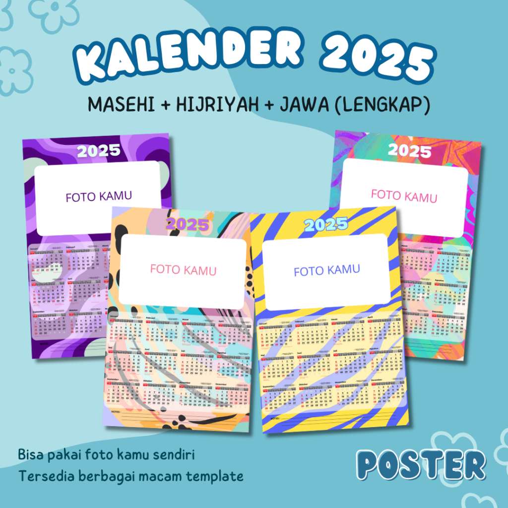 

[12 Bulanan A3+] Kalender Dinding Masehi - Hijriyah - Jawa 2025 Lengkap Custom Foto Murah