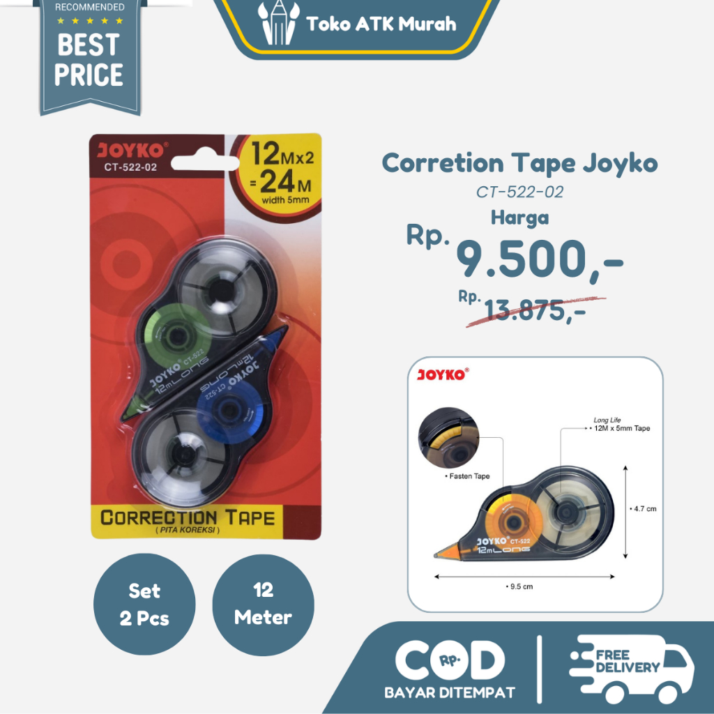 

Joyko CT-522-02 Correction Tape Pita Koreksi 1 Set 2 Pcs