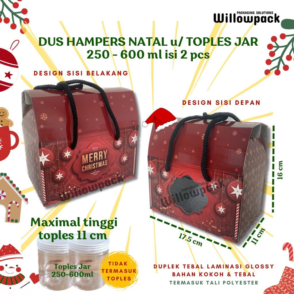 

DUS NATAL HAMPERS ISI 2 TOPLES JAR 250 300 400 500 600 ML ( MIN. QTY 10 PCS) TABUNG BOX KUE KERING CHRISTMAS