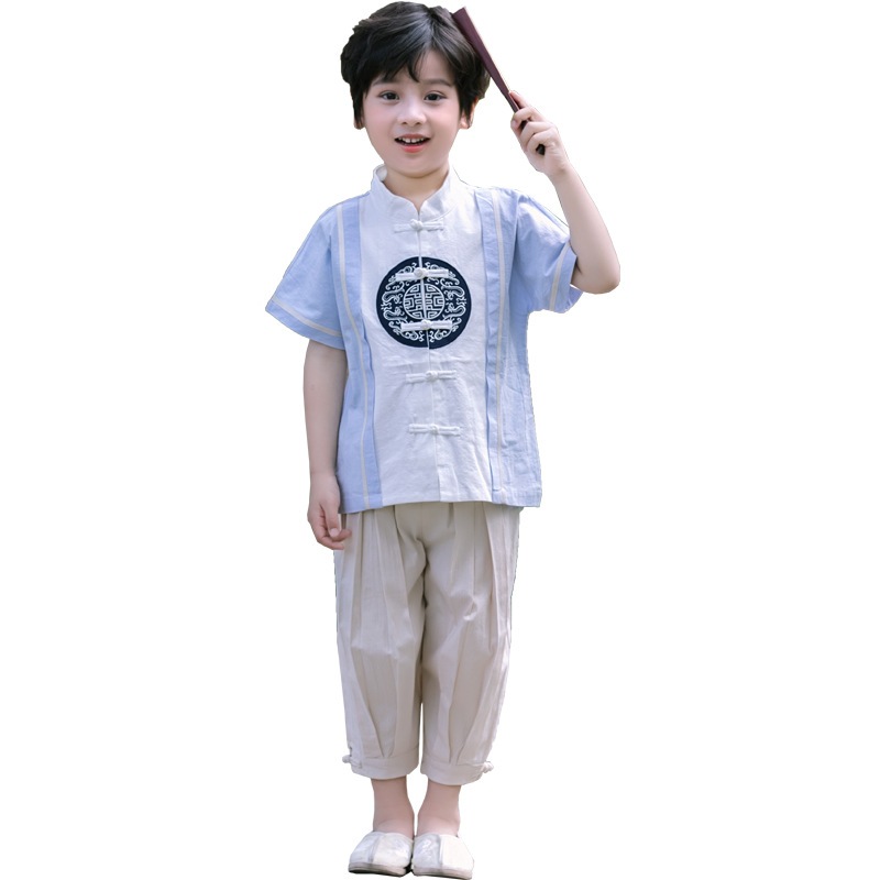 Baju Cheongsam Anak 3 - 8 tahun Setelan Hanfu Imlek China Anak Laki Laki CHENDU Biru