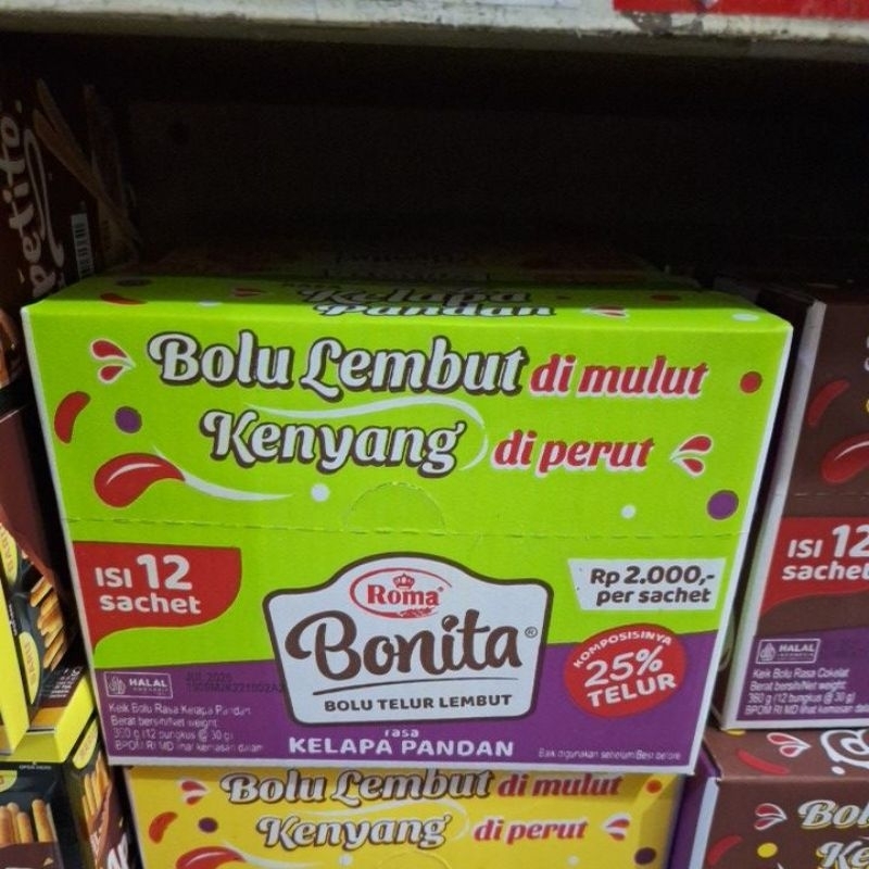 

Roma BONITA bolu 12x 30gram kelapa pandan