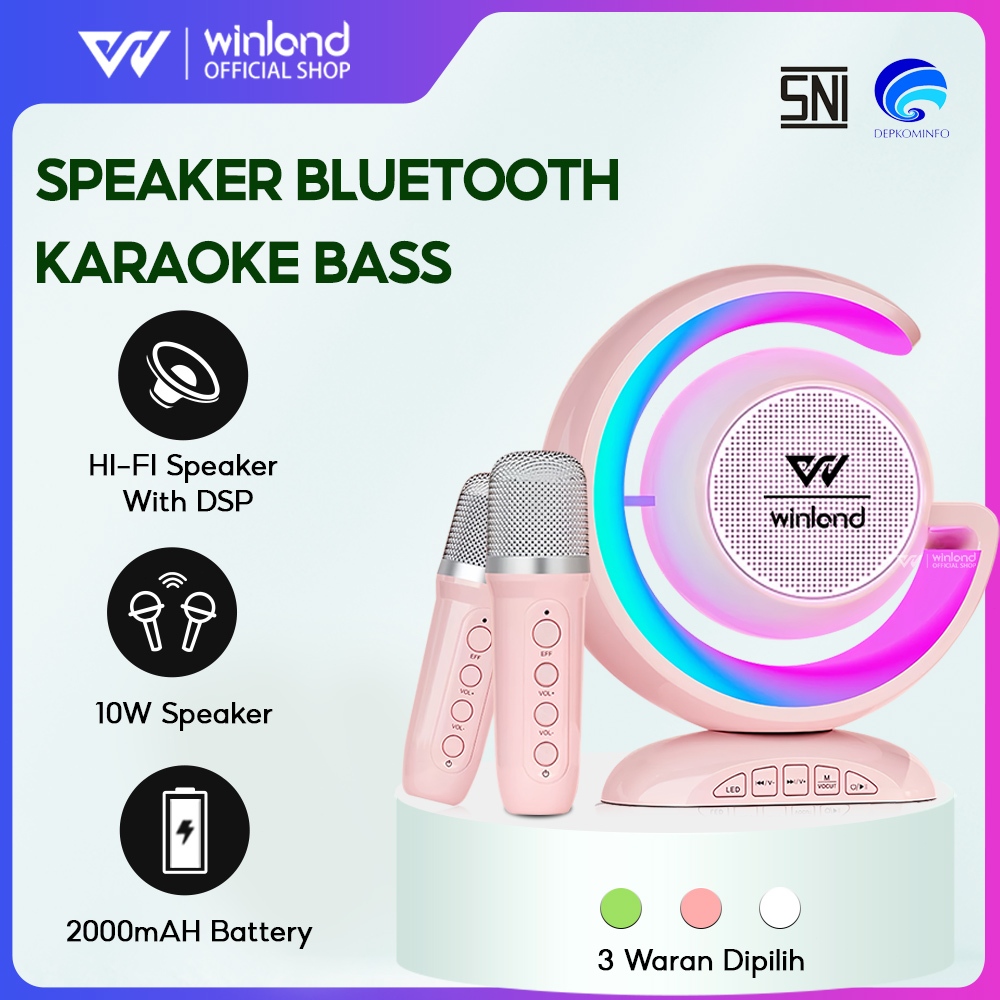 [COD]Winland Speaker  Karaoke 2 Microphone Set Bluetooth Mini Full bass Portable speaker bluetooth b