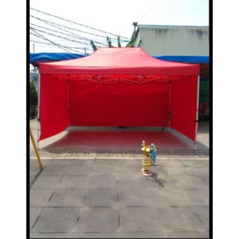 tenda lipat ukuran 3x4,5 besi hollow tebal besi 0,8 mm dinding 3 sisi bahan atap d800