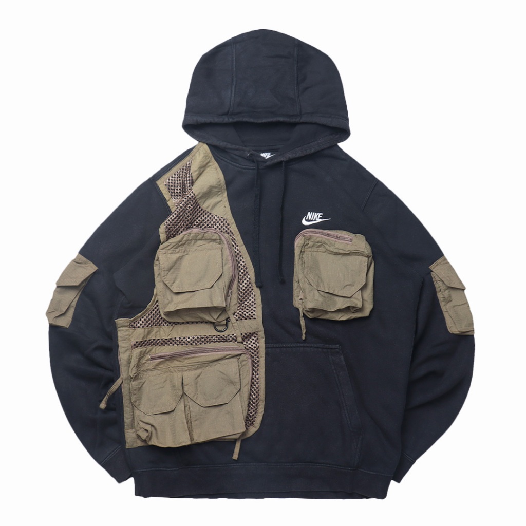 Reworked Nike Club Tactical Hoodie Black/Brown