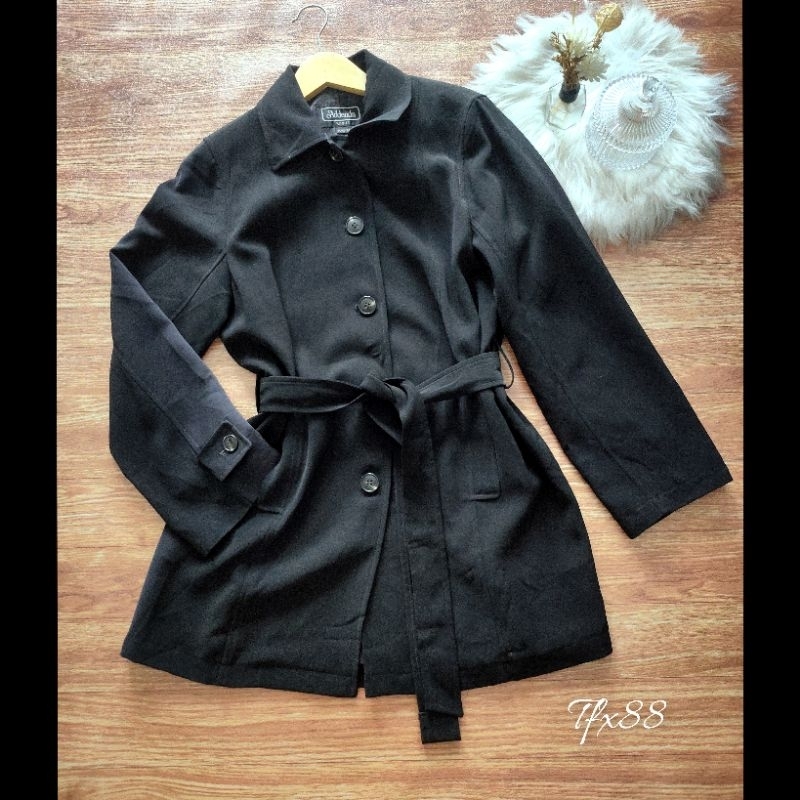 coat Hitam Abu-abu Trench coat wanita mini hitam pekat