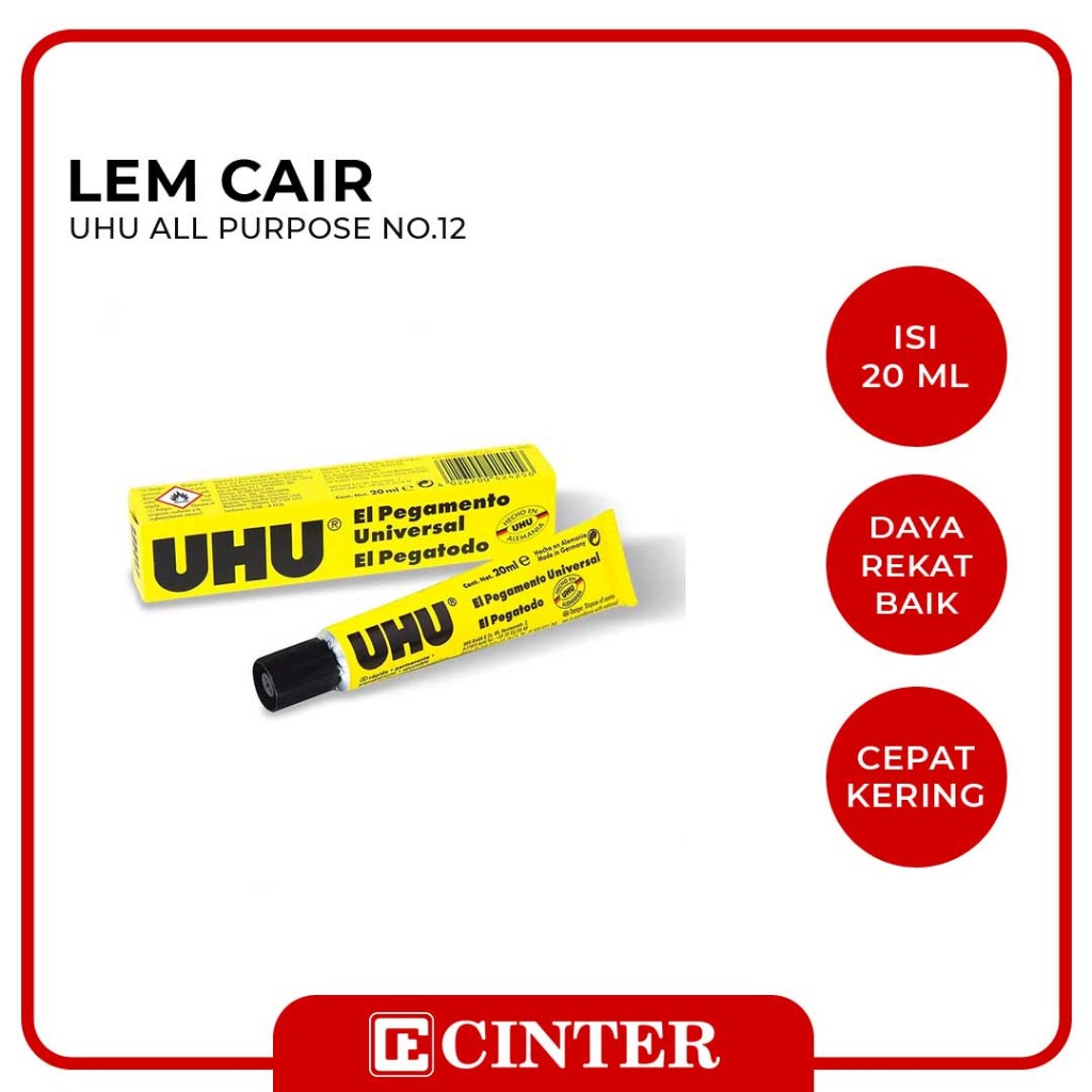 

UHU - ADHESIVE GLUE ALL PURPOSE / PEREKAT CAIR SERBAGUNA / LEM CAIR MULTIFUNGSI 20ML NO. 12