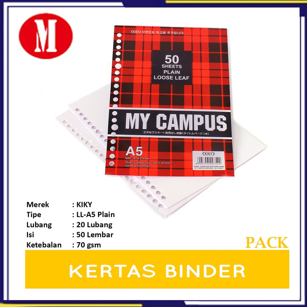 

Kiky Loose Leaf/Kertas Binder A5 50sheet (tanpa garis)