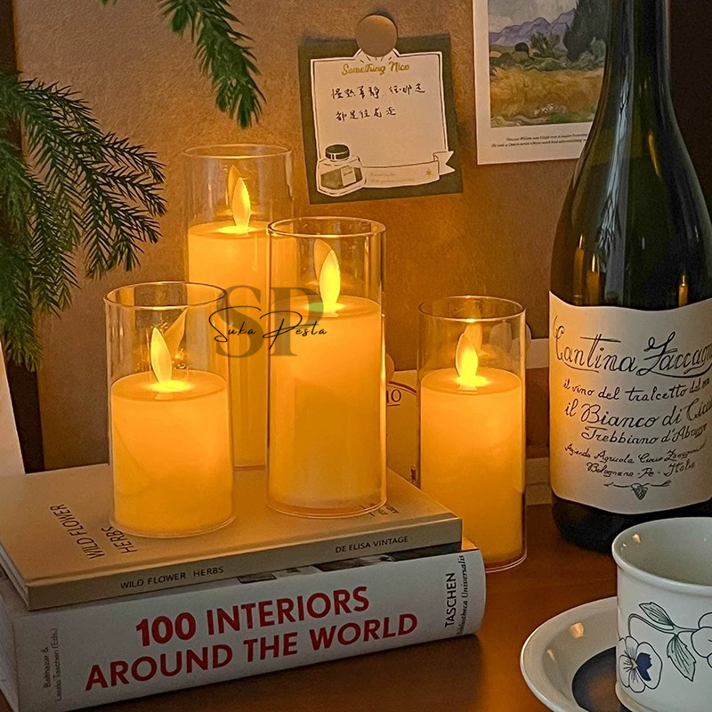 Lilin LED Gelas Transparan Akrilik / Lilin Elektrik / Lampu Hias Natal / Lilin LED Akrilik Transpara