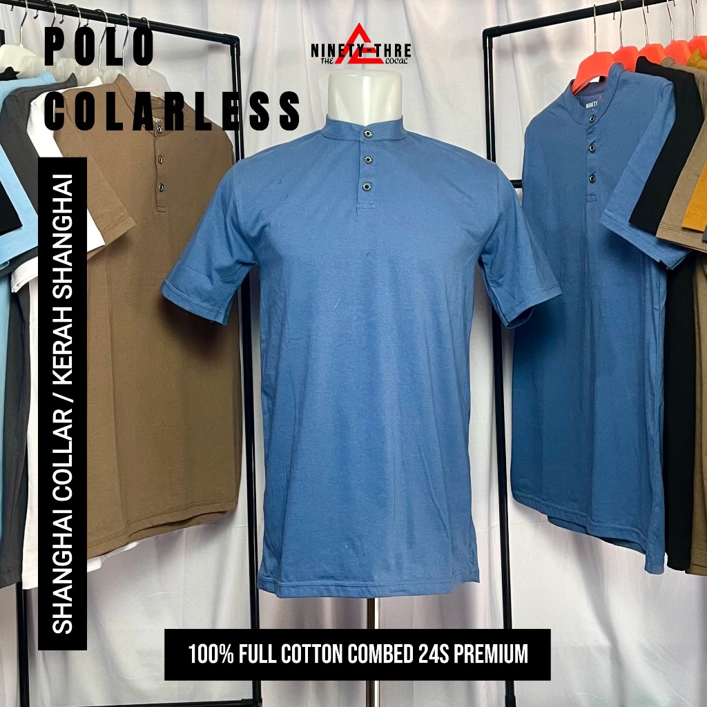 POLO COLARLESS / Kaos Polo / Polo Shanghai Kaos Pria kaos Biru