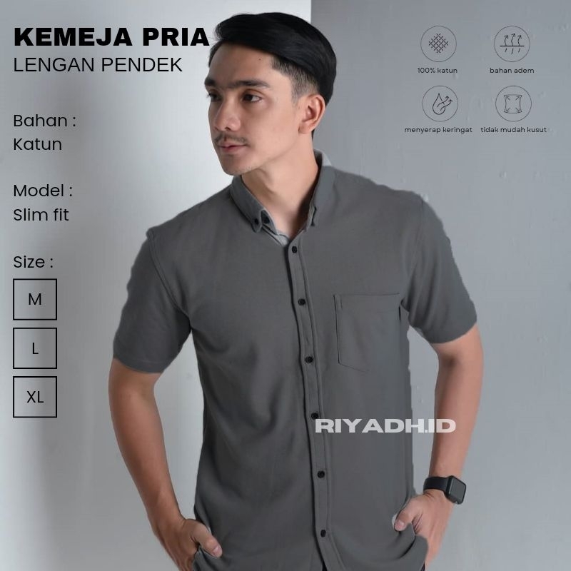 Kemeja Abu abu Pria Lengan Pendek Premium Bahan Katun/Kemeja Abu abu Polos Pendek/kemeja abu formal