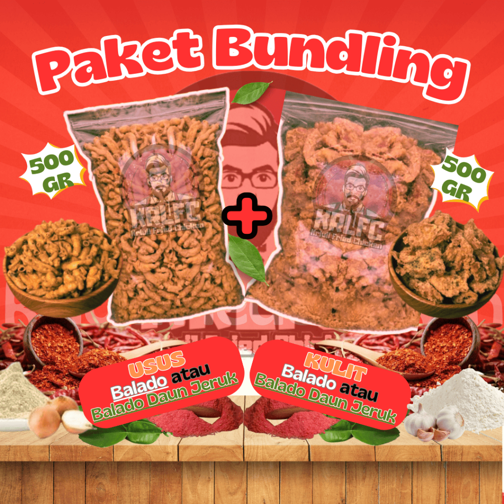 

PAKET BUNDLING UKURAN 1/2KG KULIT CRISPY & USUS CRISPY PEDAS GURIH DAUN JERUK BALADO GURIH ASIN