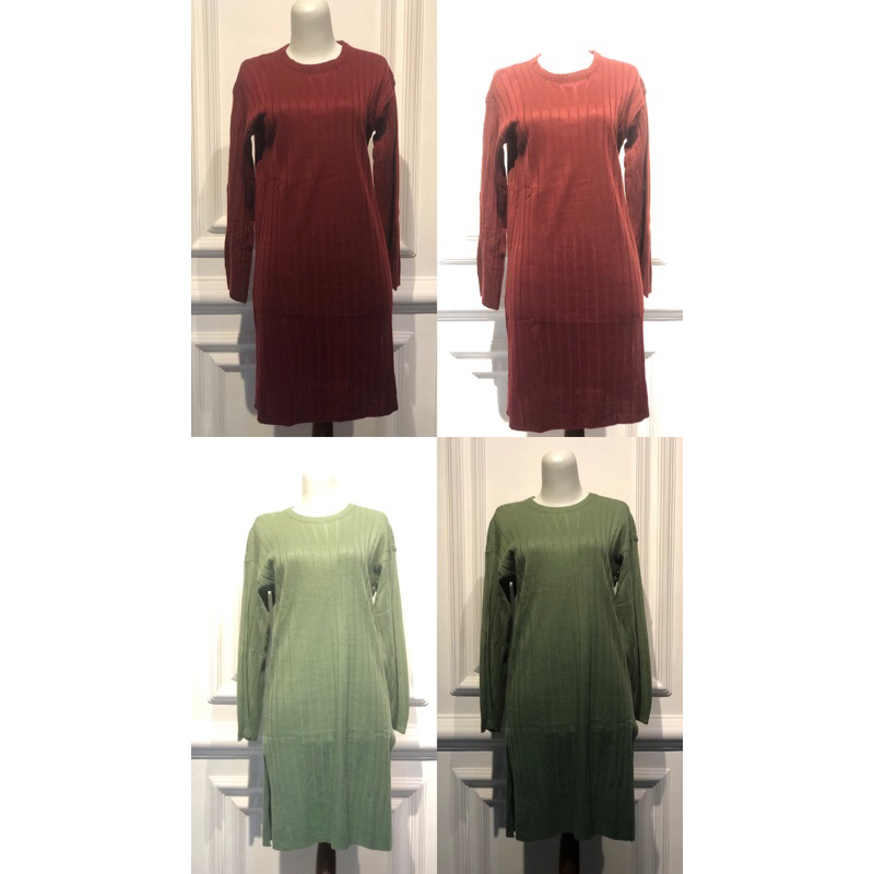 Midi dress / tunik rajut midi maroon/sage