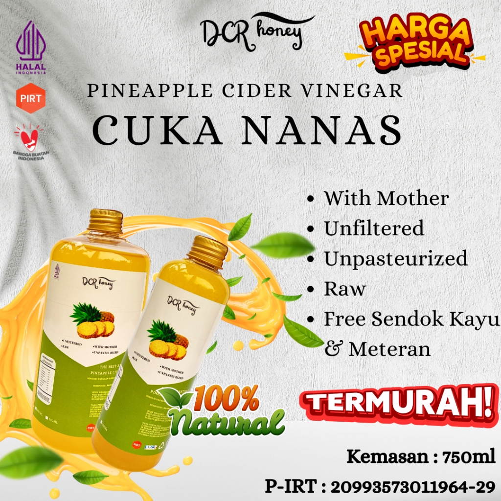 

Cuka Nanas 750ml Organic Original Asli With Mother Cider Vinegar - DCR Honey