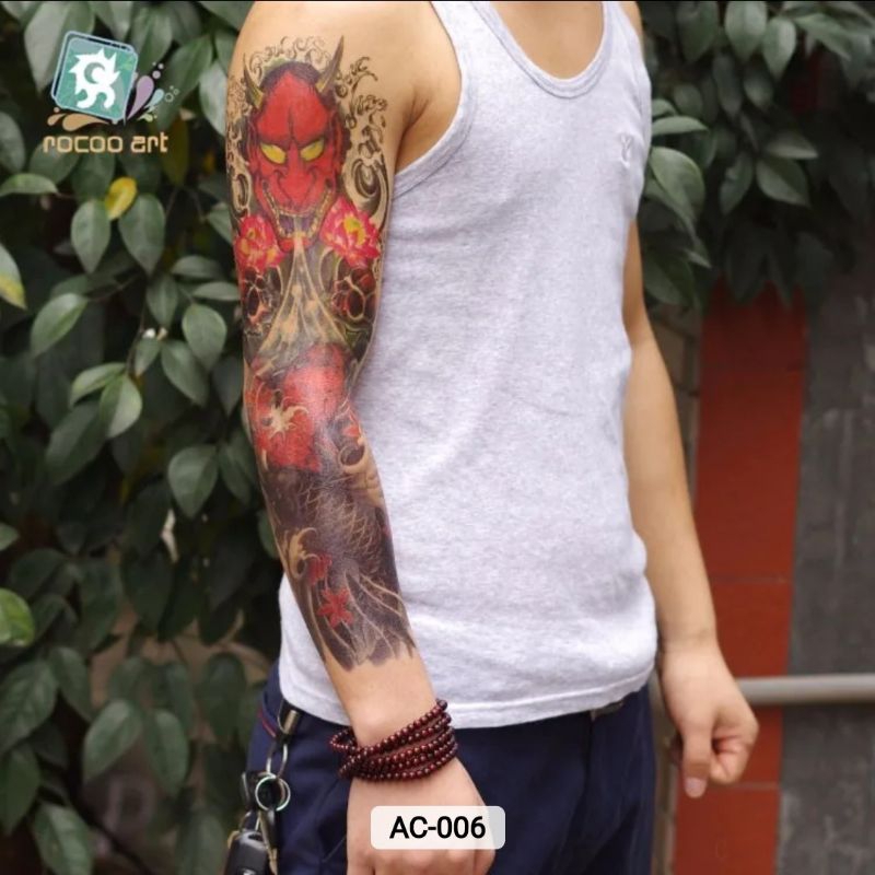 Tatto Full Lengan Panjang Tato Temporer Temporary Tahan Air AC-006 Tanduk Kepala Setan Ikan Koi
