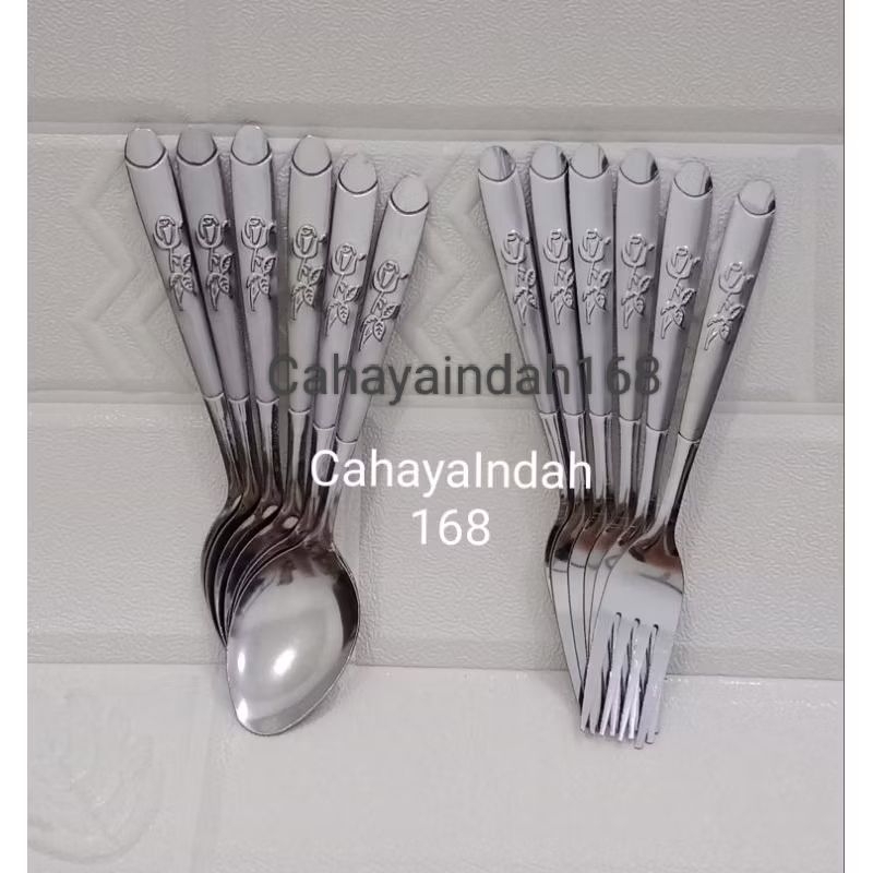 READY (12 / 6 Pcs)Sendok atau Garpu Makan Motif Bunga/Sendok Makan Stainless