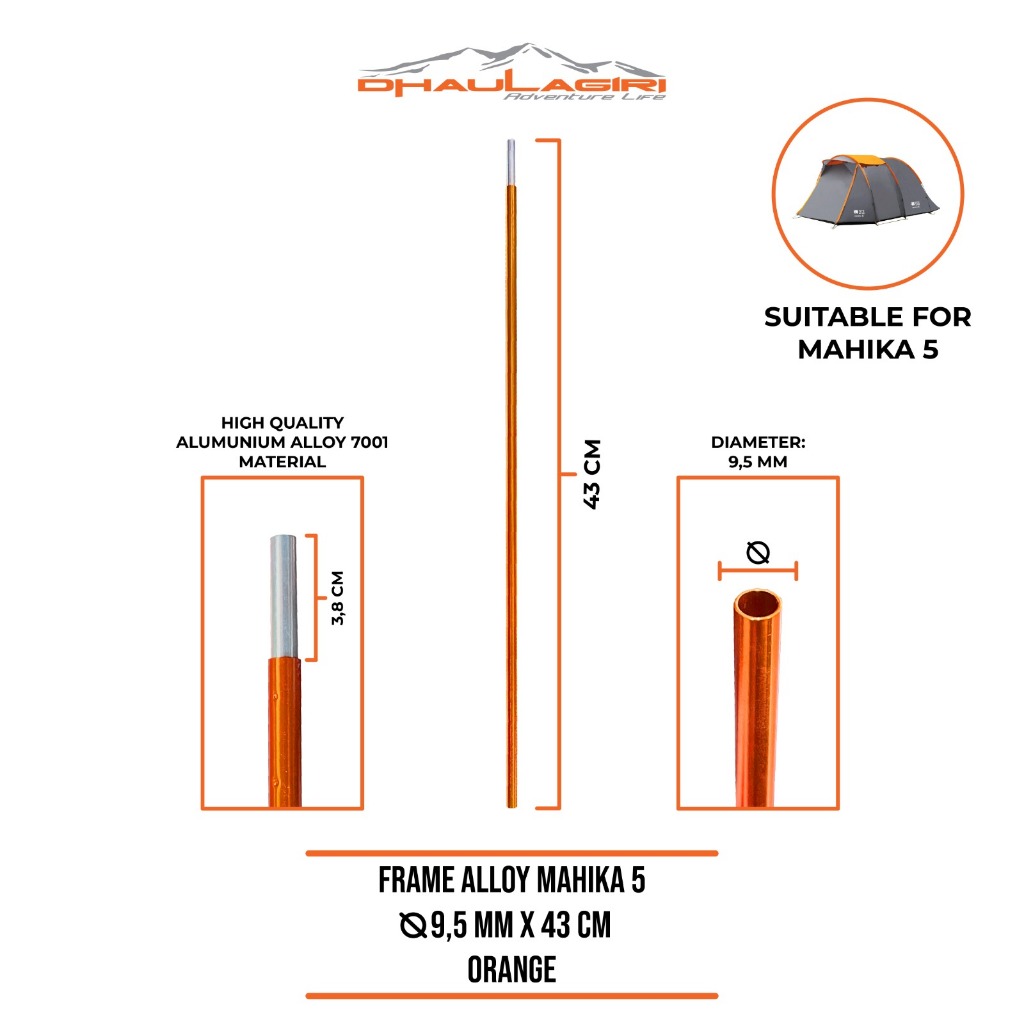 FRAME TENDA MAHIKA 5 PER 1 BATANG 9,5MM - FRAME REPARASI TENDA MAHIKA 5 - FRAME ALLOY