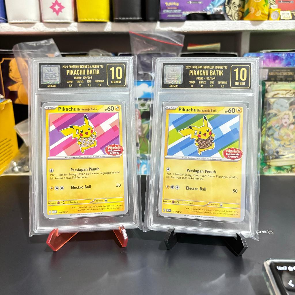 Set sepasang pikachu batik kartu pokemon indonesia tcg pink v4 flower staryu slab grading egs 10 gem