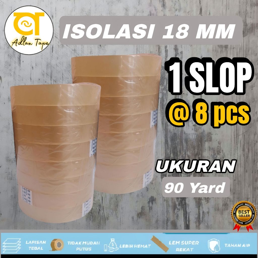 

SLOP ISI 8- Isolasi 18mm x 90 yard / solatip / Lakban 18mm