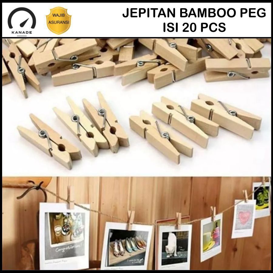 Jepitan Jemuran Bambu / Natural Bamboo Peg Hanger Pakaian Jepit Foto Baju Sarang Walet Kayu Dekor