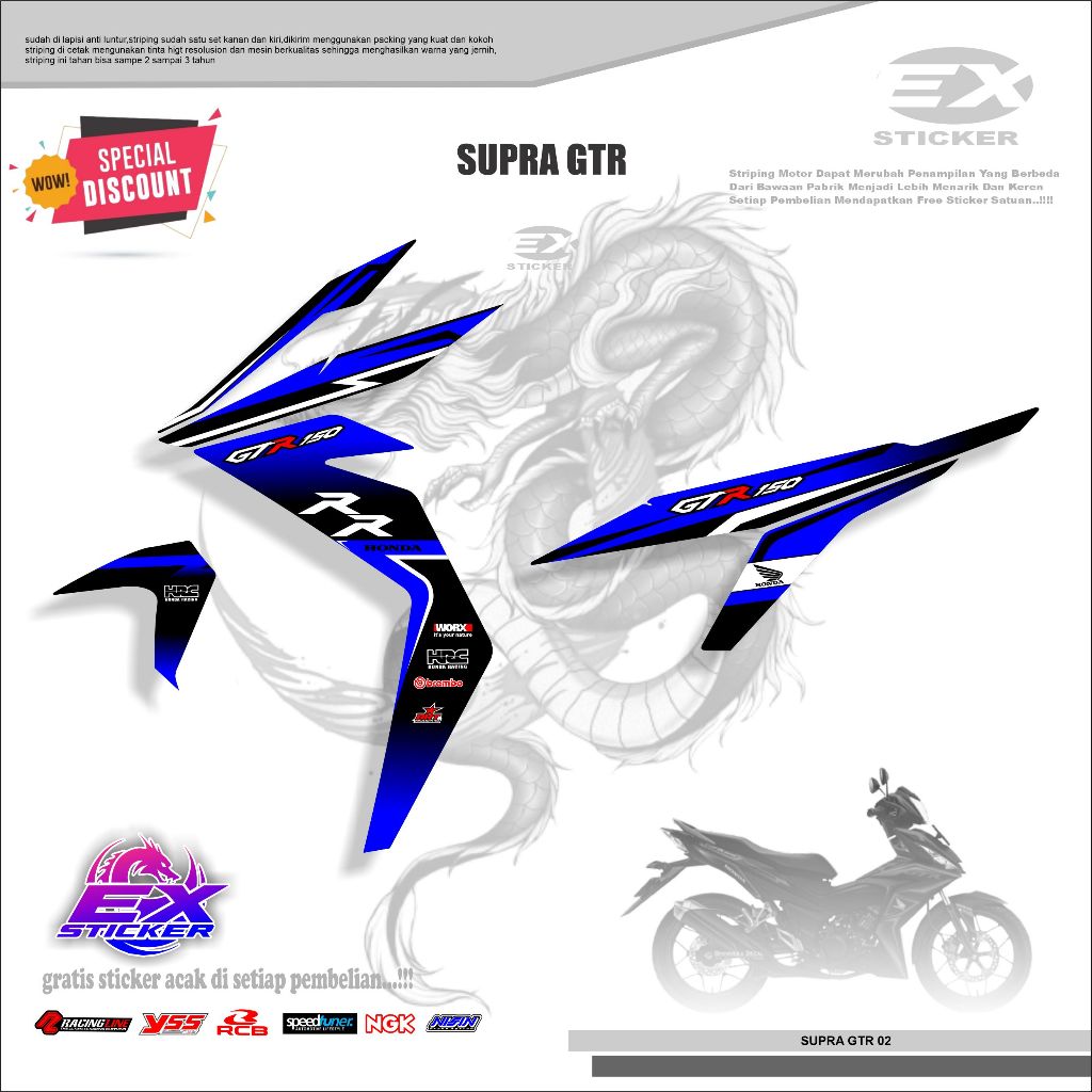Sticker Supra GTR Striping Motor Striping Honda Supra 150 GTR 150 2019 hitam kode 02