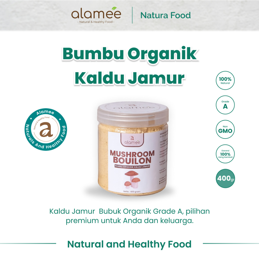 

ALAMEE Kaldu Jamur NON MSG Bubuk Mushroom Powder Bumbu Dapur Spice Toples Seasoning 400gr