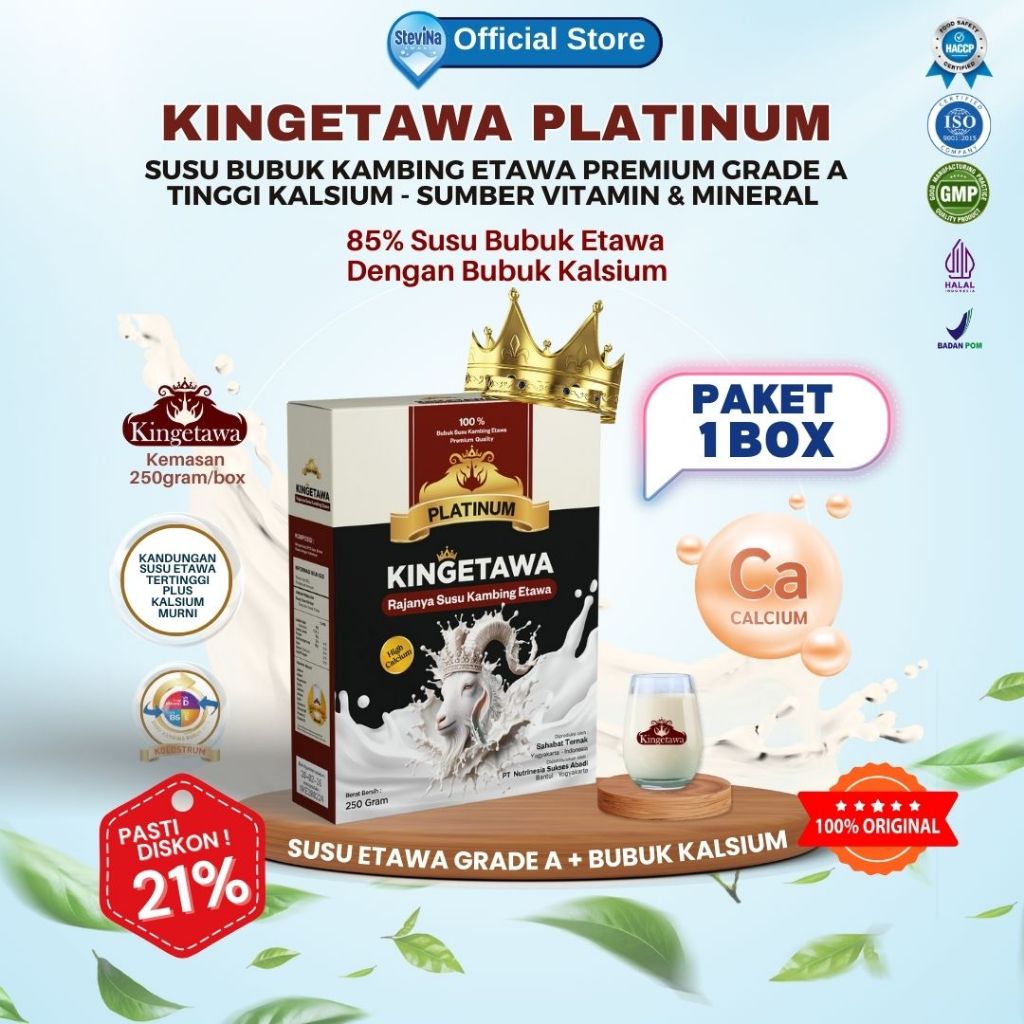 

Kingetawa Platinum Susu Kambing Etawa Premium Untuk Nyeri Sesak Nafas dan Rematik Paket 1 Box kemasan 250gr