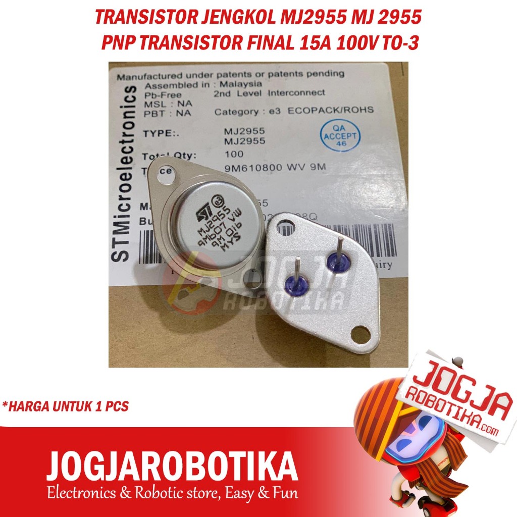 Transistor Jengkol MJ2955 MJ 2955 PNP Transistor Final 15A 100V TO-3
