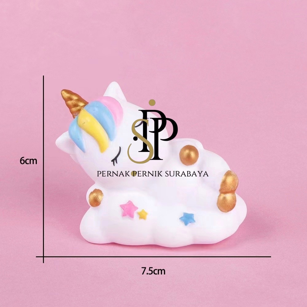 [1 BIJI] MINIATUR UNICORN TIDUR KUDA PONI PUTIH PELANGI LUCU HIASAN KUE TART ANAK PEREMPUAN DREAM MI