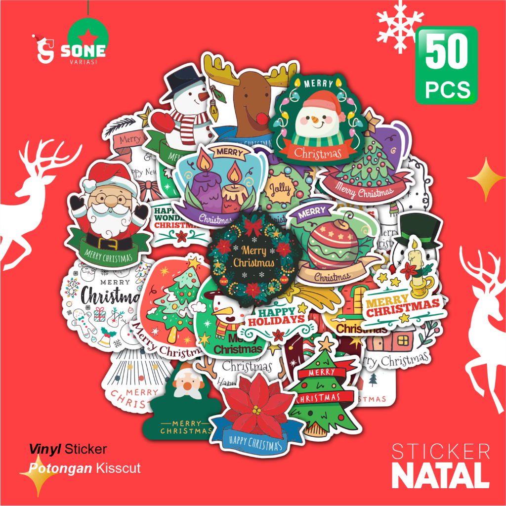 

Stiker Christmas Aesthetic Paper Vinyl Anti Air Aksesoris Laptop Buku Tumbler