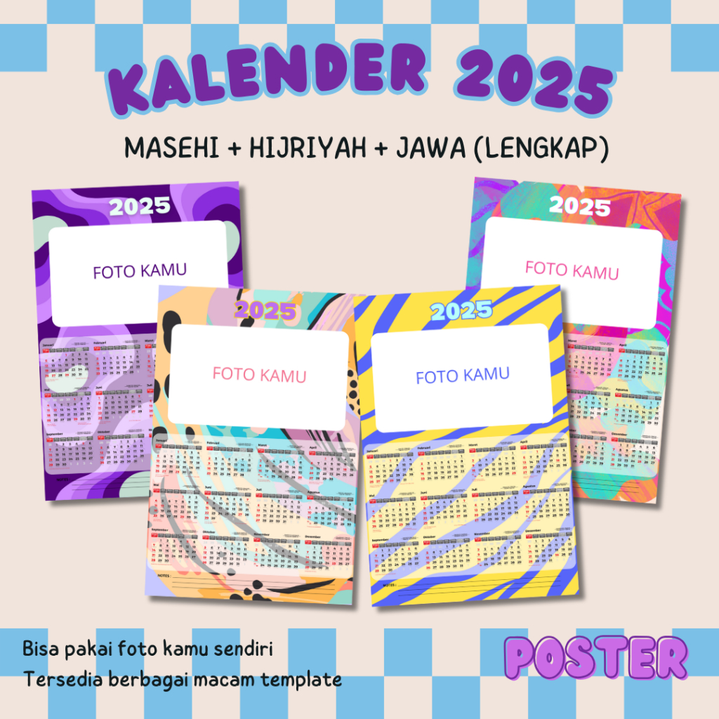 

A4 Kalender Dinding 2025 Masehi - Hijriyah - Jawa Kalender Poster Kalender 12 Bulanan Custom - FREE LUBANG