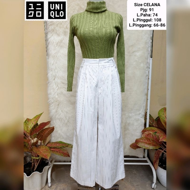 UNIQLO Culottes stripes HW High Waist Pants Celana Panjang Kulot Wanita