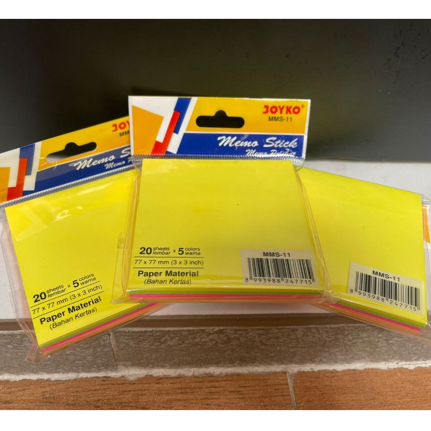 

{1box isi 12pcs} Memo Stick Kertas Joyko MMS-11 / Memo Tempel Sticky Note Warna - Per pack