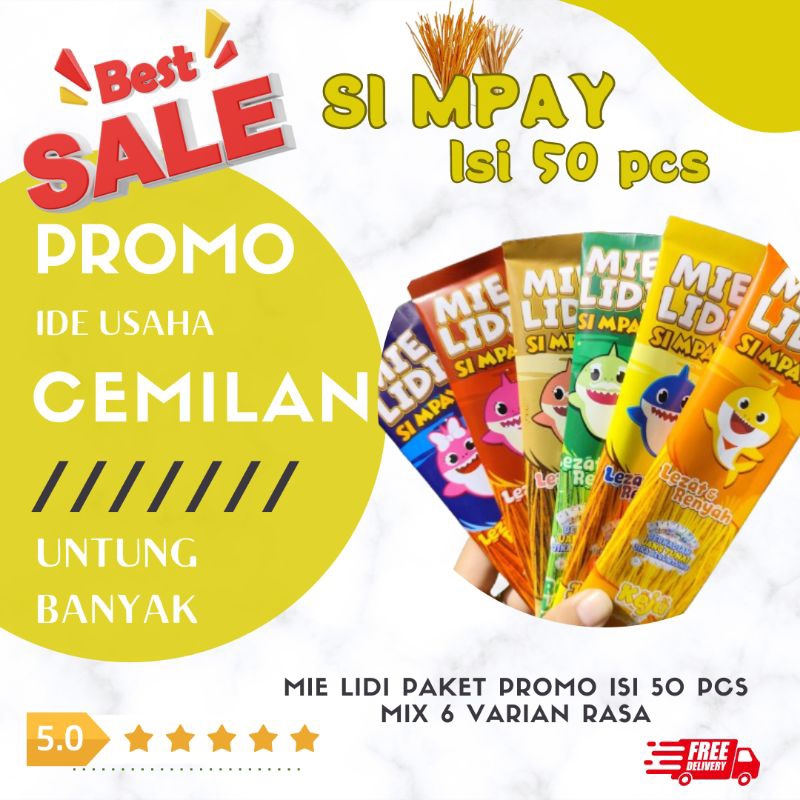 

Mie Lidi Terlaris Paket Promo Isi 50 pcs Mix 6 Varian Rasa by Si Mpay snack