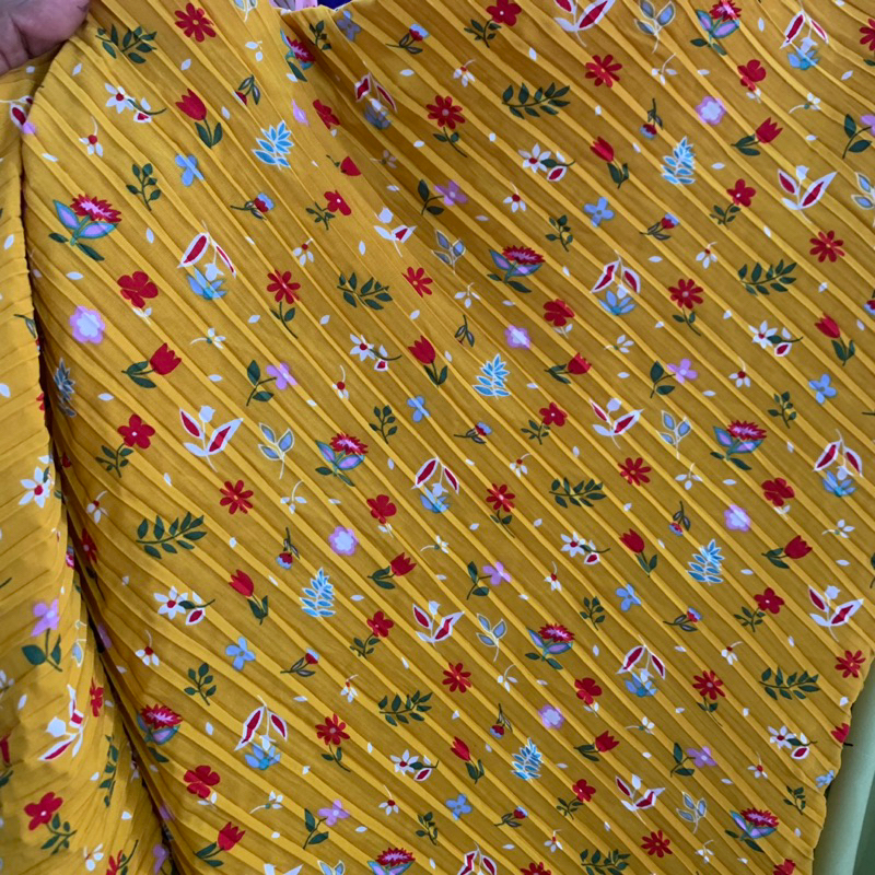 kain plisket motif - kain pkisket premium - kain pleat motif bunga