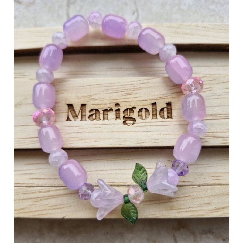 Gelang Manik Tabung Kristal Glass Beads Bunga