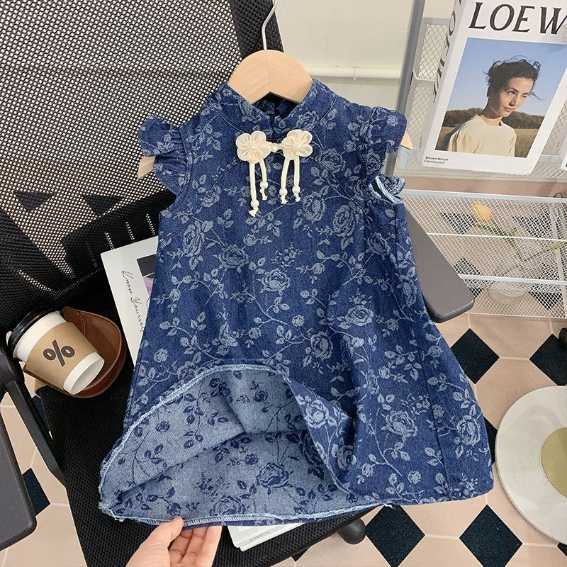 Baju Anak Perempuan Han Cina, Baju Cheongsam Denim Bayi