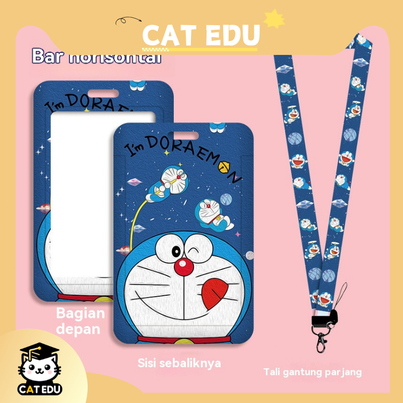 

Cat edu ID Card Holder Lanyard Doreamon Kartun Lucu dengan Sleeve ABS Fotocard Pelindung Kartu untuk Anak 3-8 Tahun