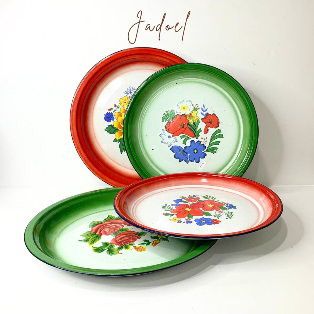 JADOEL Nampan Enamel Bunga Cantik(30 cm/35 cm/40 cm/45 cm/50 cm/60 cm) / Baki Enamel Seng Premium