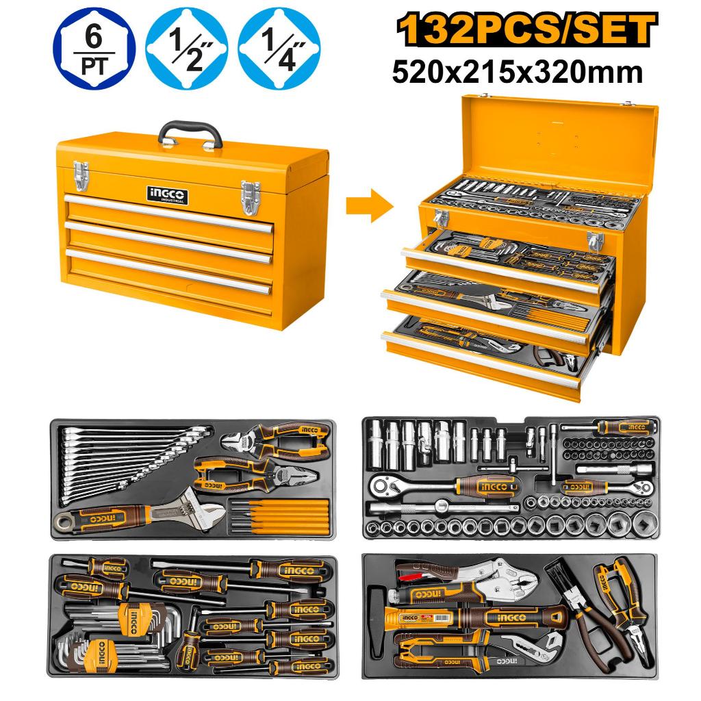 Mechanical Tool Kit Chest Set 132 pcs Tool Chest Set 4 Drawers INGCO HTCS221321 Perkakas Bengkel
