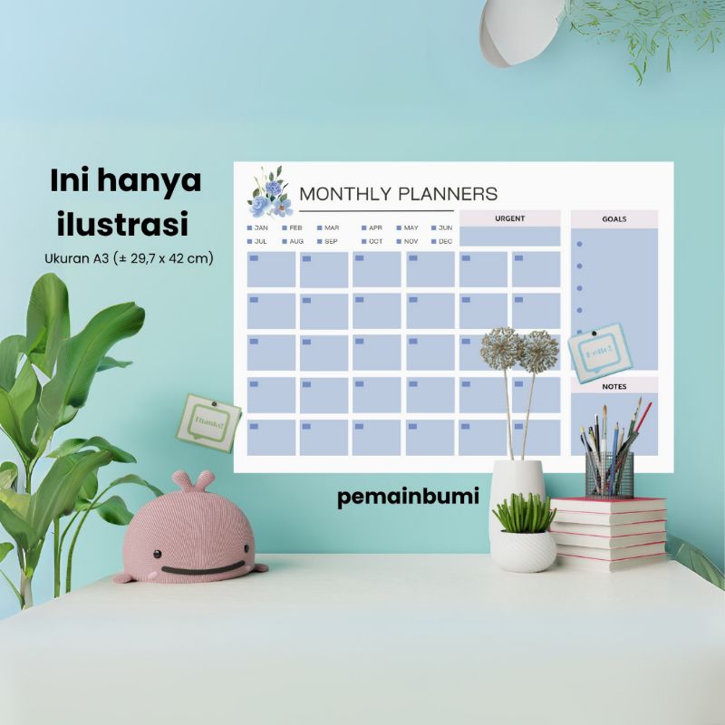 

Pemainbumi Monthly Planners Ukuran A3 (29.7x42 cm) Gratis Spidol dan Packing Dus