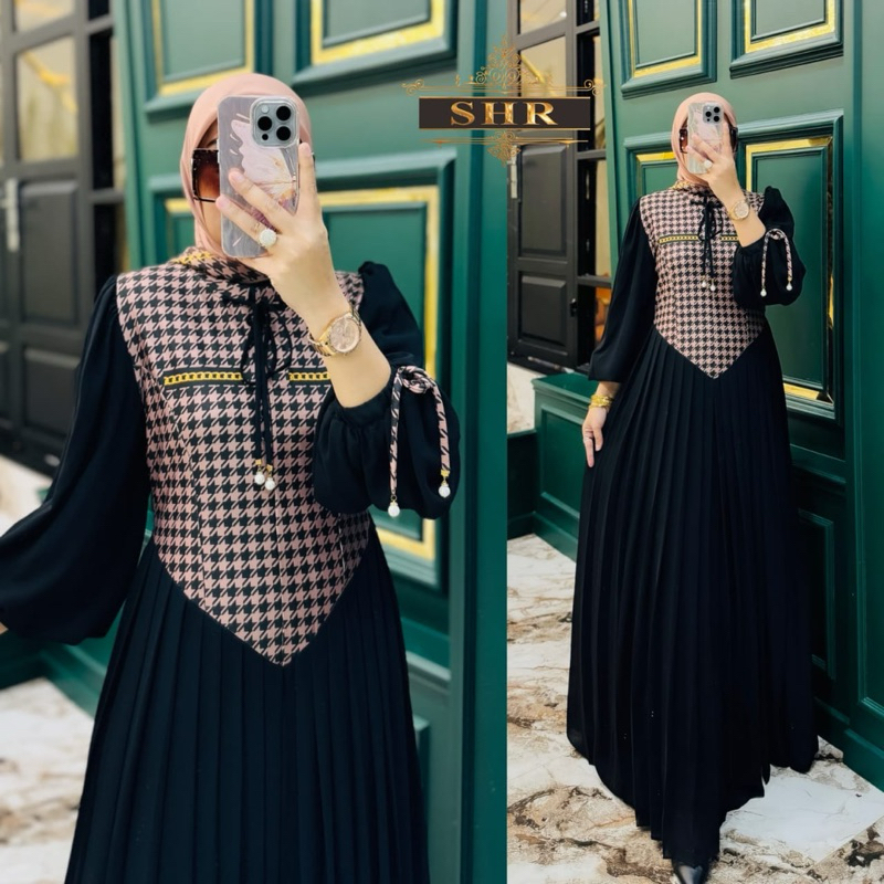 New maxi dress gamis SHR rajut mix ceruty premium