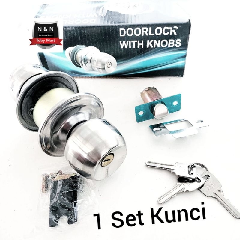 Kunci Pintu Kamar Bulat - Gagang pintu kamar mandi 1set - Handle knob cylindrical Lock