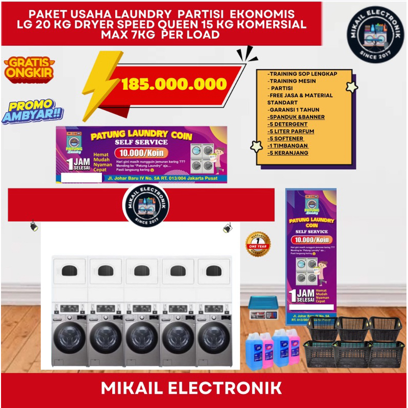 PAKET USAHA LAUNDRY KOIN PARTISI LG 20 KG DRYER SPEED QUEEN 15KG