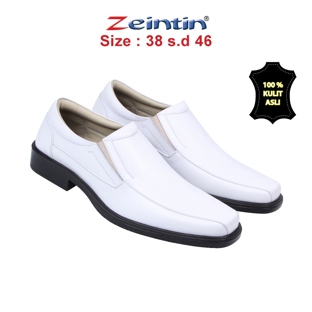 PREMIUM ZEINTIN - SEPATU PANTOFEL PRIA PUTIH SEPATU PERAWAT PRIA KULIT PUTIH AJ