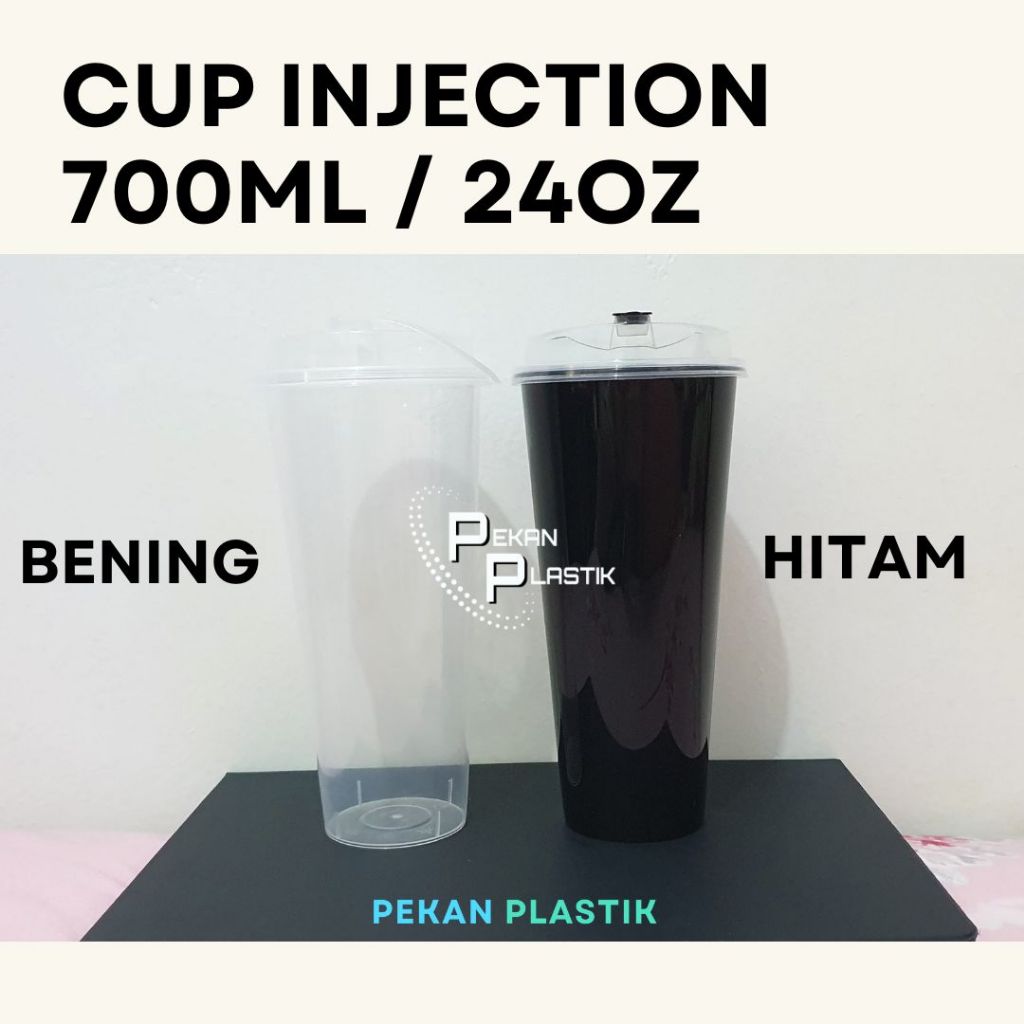 Gelas Cup Injection Datar 24 oz + Tutup Stopper | Gelas Thinwall  700 ml |  24oz Datar Inject Coffee