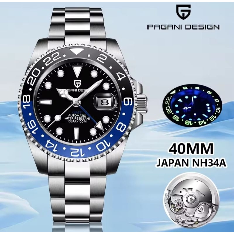 PAGANI DESIGN BATMAN AUTOMATIC NH34 A SEIKO OYSTER SAFIR GLASS + AR COATING 120 KLIK BEZEL CERAMIC F