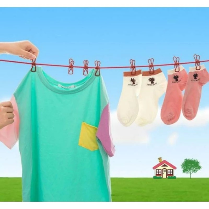 COD TALI JEMURAN ELASTIS +12 PCS JEPITAN /JEPITAN TRAVEL /PERLENGKAPAN UMROH/HAJI